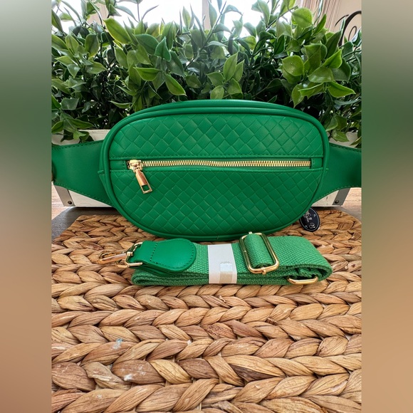 Bella U Handbags - NWT Green Quilted Belt Bag with Gold Accents